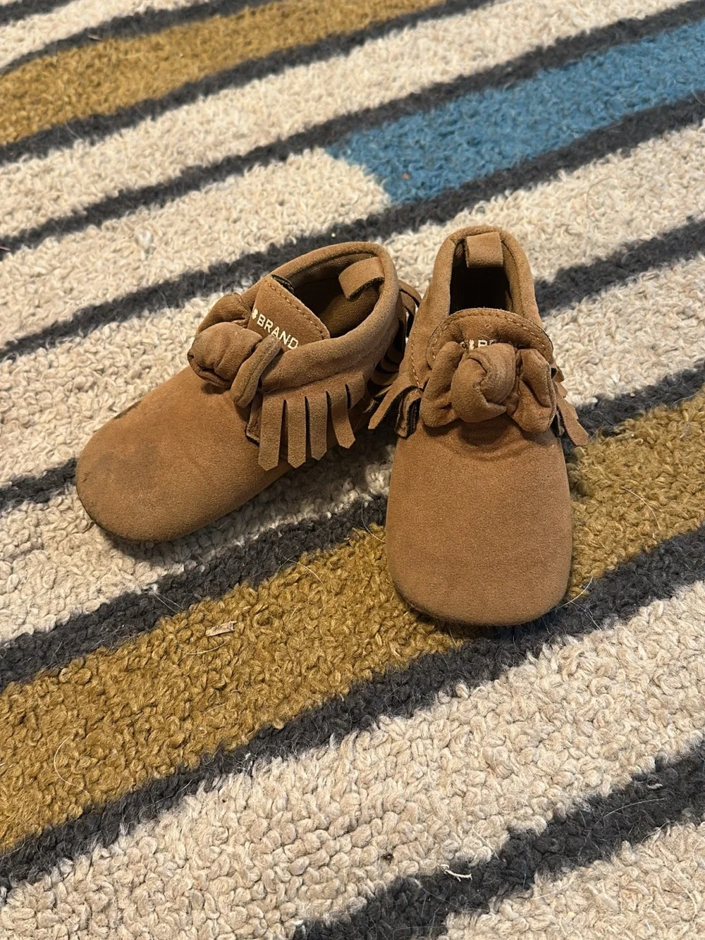 Lucky Brand Toddler Brown Suede Fringe Moccasins with Knot Accent